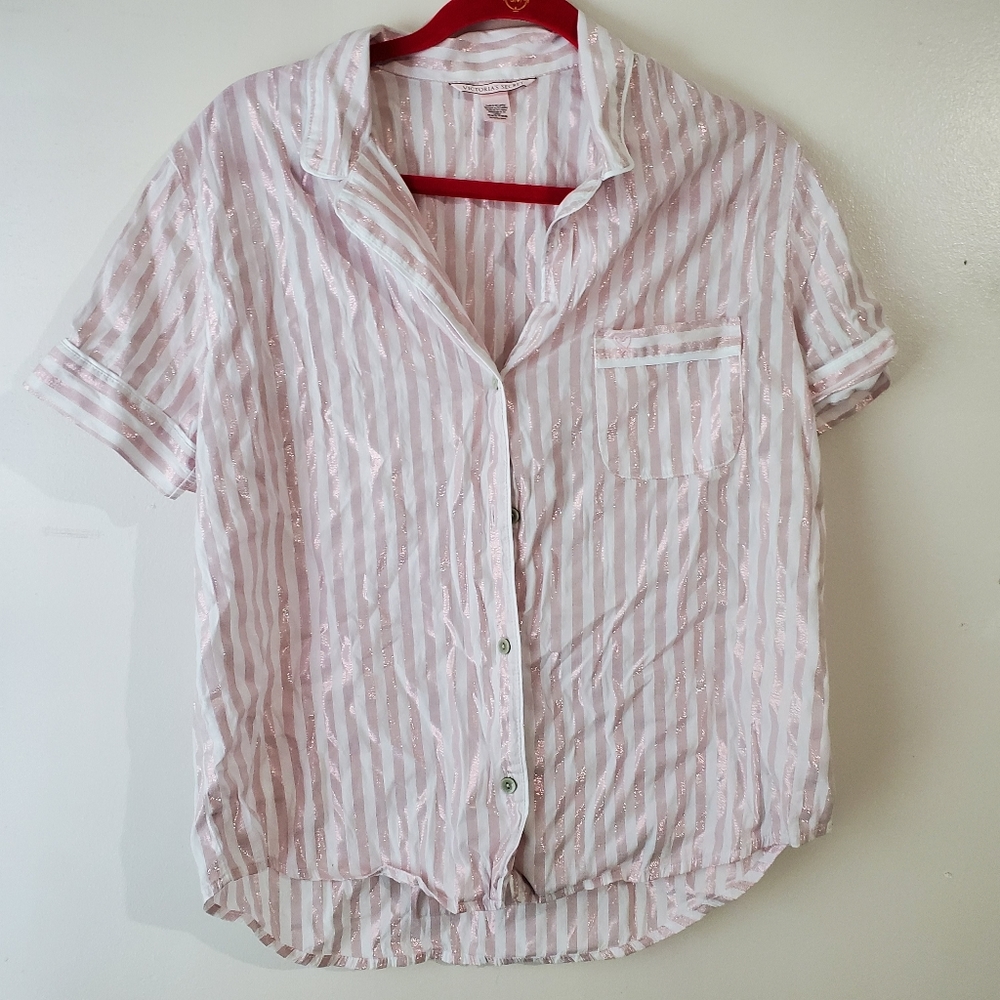 Victoria's Secret half sleeve cotton metallic stripe night shirt
